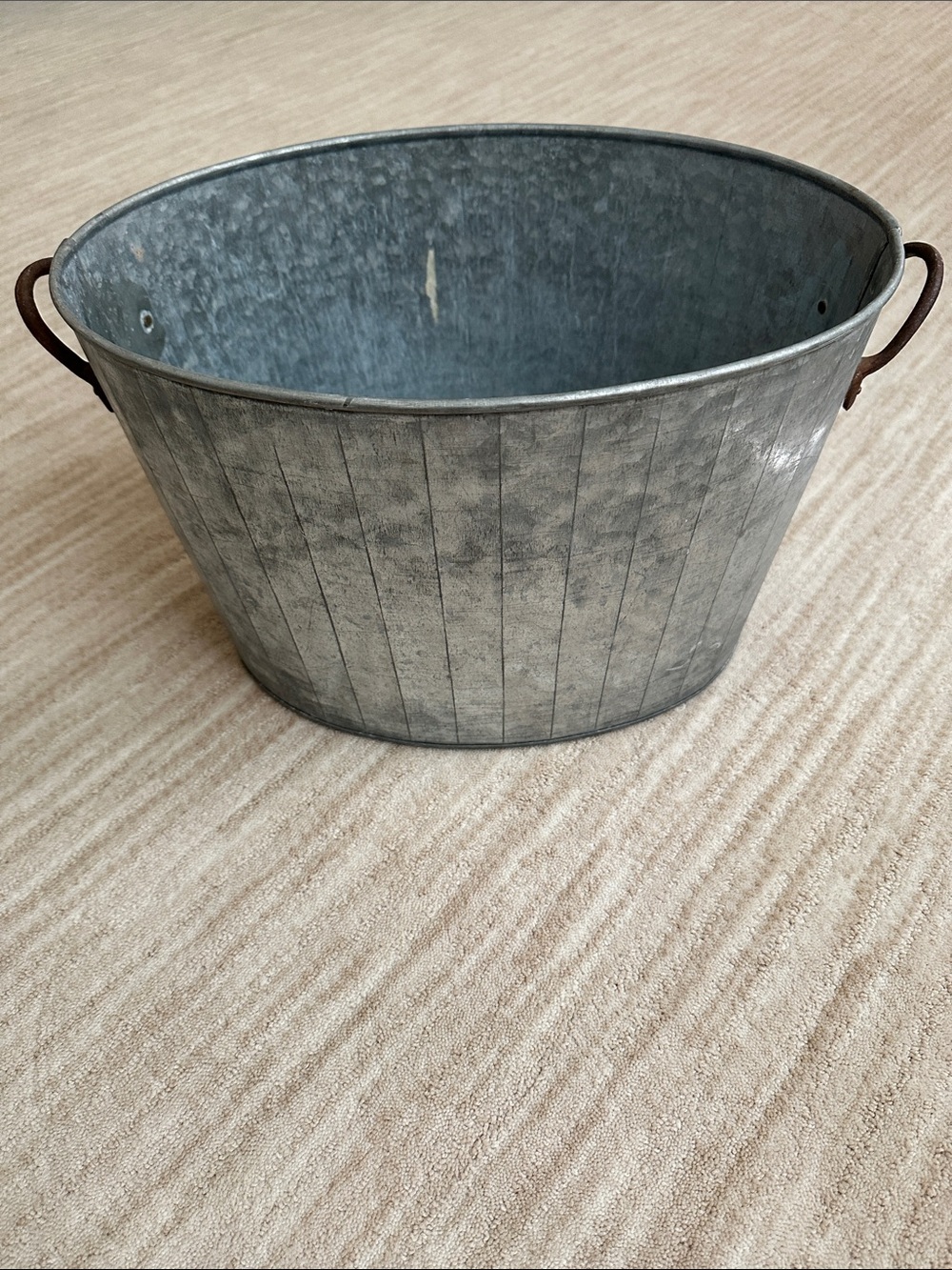 Crate & Barrel Beverage Tub Fluted Galvanized Metal Rustic Cooler Oval